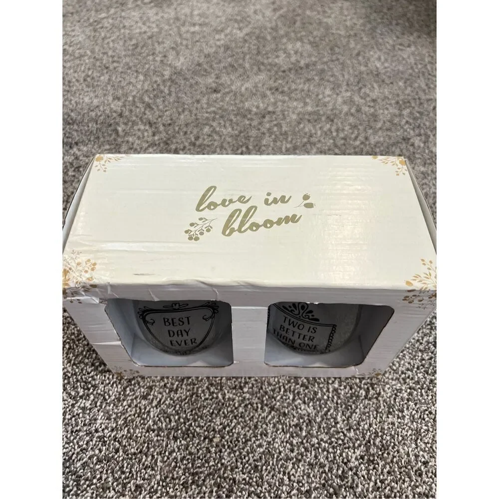 NIB Love in bloom wedding day stemless wine glasses